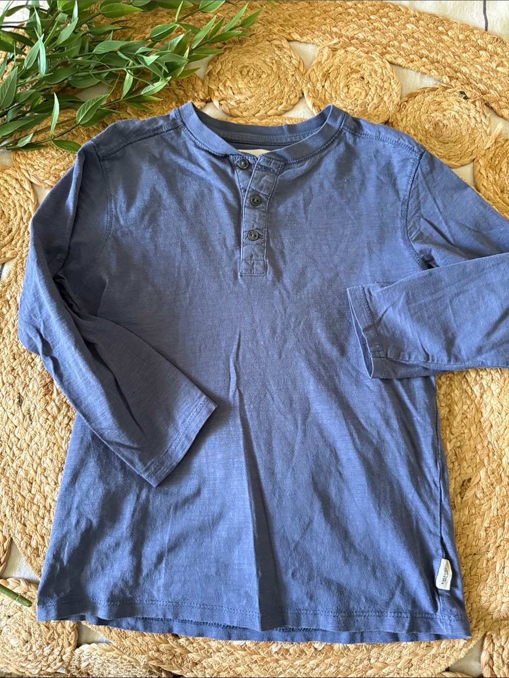 Zara 100% cotton Blue Henley Long-Sleeve Shirt. 7